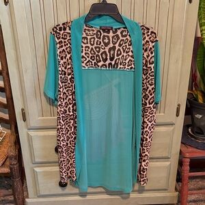 Crazy Train Teal and Leopard Kimono